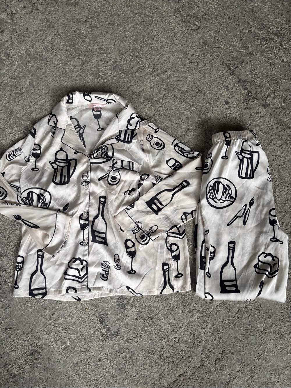 White and Black Beverage Print Pajama Set